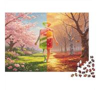 Mujer Cambio de Estaciones Puzzle de 1000 Piezas Puzzle para Adultos Papel Juego de Puzzle 1000 Piezas Naturaleza Relajante Decoración Hogar Regalo 38x26cm/1000pcs