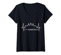 Mujer Camboya Skyline Heartbeat Siem Raep I Love Angkor Wat Camiseta Cuello V
