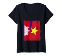 Mujer Camboya Vietnam Media Bandera Camboyana Historia vietnamita Camiseta Cuello V
