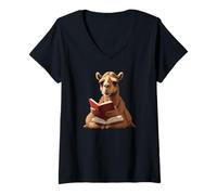 Mujer Camel está Leyendo un Libro, Leyendo Camello Camiseta Cuello V