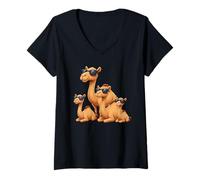 Mujer Camel Family Wearing Sunglasses Funny Arabian Animal Desert Camiseta Cuello V