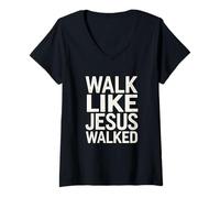 Mujer Camina como Jesús Caminó Fe Devoto Religioso Cristiano Camiseta Cuello V