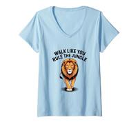 Mujer Camina como tú gobiernas la selva, gráfico de león Camiseta Cuello V
