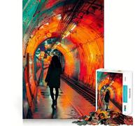 Mujer caminando en un túnel colorido Rompecabezas de 1000 piezas para adolescentes Estimula la mente Divertido Cierre seguro Sin piezas sueltas Una forma entretenida de pasar el tiempo libre (38x26cm)