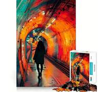 Mujer Caminando en un túnel Colorido Rompecabezas de 1000 Piezas para Adultos Juego de concentración Mental Corte láser Diversión Nocturna en Familia (50x75cm)
