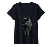 Mujer Caminando Gato Blac Camiseta Cuello V