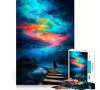 Mujer Caminando hacia un Cielo Colorido Rompecabezas de 1000 Piezas para Adultos Mejora la Capacidad Mental Juego Corte láser para un Ajuste Diversión Nocturna en Familia (50x75cm)