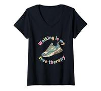 Mujer Caminar es mi Terapia Gratuita Camiseta Cuello V