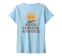Mujer Caminar Meditación En Progreso Camino del Amanecer Yoga Consciente Camiseta Cuello V