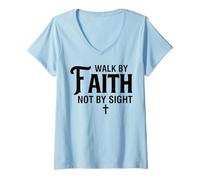 Mujer Caminar por la fe Cristianos Hombres y Mujeres Agradecidos Camiseta Cuello V