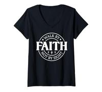 Mujer Caminar por la fe no por la Vista Dios Cristiano Hombres Mujeres Cristo Camiseta Cuello V