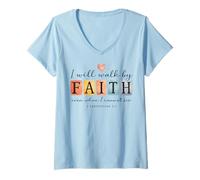 Mujer Caminaré por Faith Christian Bible Verse Design Camiseta Cuello V