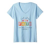 Mujer Caminaré por fe aun Cuando no Pueda Ver Camiseta Cuello V