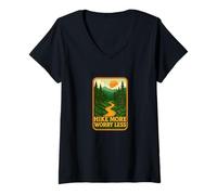 Mujer Caminata Más Preocúpate Menos Retro Montaña Camiseta Cuello V