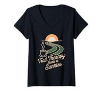 Mujer Caminata matutina Cumbre de Bienestar y Terapia de café con Naturaleza Camiseta Cuello V