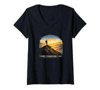 Mujer Caminata por lo Tanto Soy Montaña Atardecer Senderista Filosofía Camiseta Cuello V