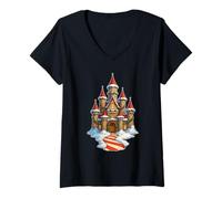 Mujer Camino de bastón de Caramelo nevado del Castillo de Navidad Camiseta Cuello V