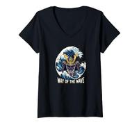 Mujer Camino De La Ola Samurai Guerrero Japonés Artes Marciales Océano Camiseta Cuello V
