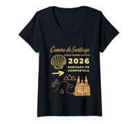 Mujer Camino de Santiago 2026 Finisterre-Muxía Compostela Camiseta Cuello V