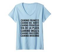 Mujer Camino de Santiago Routes Frances Norte Primitivo Finisterre Camiseta Cuello V