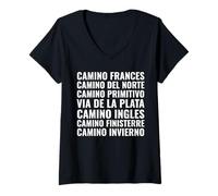 Mujer Camino de Santiago Routes Frances Norte Primitivo Finisterre Camiseta Cuello V