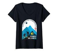 Mujer Camino del Norte Pareja Peregrinos Santiago de Compostela 2026 Camiseta Cuello V