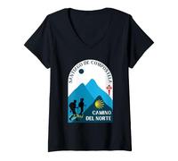 Mujer Camino del Norte Pareja Peregrinos Santiago de Compostela 2026 Camiseta Cuello V