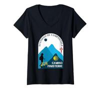 Mujer Camino Finisterre Mujer Caminando Santiago de Compostela 2026 Camiseta Cuello V