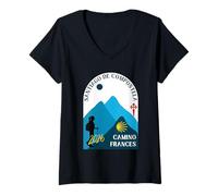 Mujer Camino Francés Mujer Caminando Santiago de Compostela 2026 Camiseta Cuello V