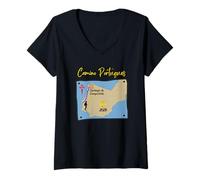 Mujer Camino Portugues 2026 Santiago Compostela Mujer Peregrina Mapa Camiseta Cuello V