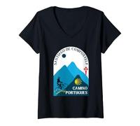Mujer Camino Portugues Bicicleta Mujer Santiago de Compostela 2026 Camiseta Cuello V