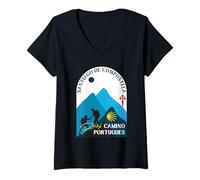 Mujer Camino Portugués Pareja Peregrinos Santiago de Compostela 2026 Camiseta Cuello V