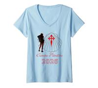 Mujer Camino Primitivo Santiago Compostela 2026 Señora Peregrina Camiseta Cuello V