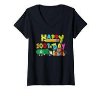 Mujer Camión de Basura 100 Día de Escuela Niños Reciclaje Diseño Camiseta Cuello V