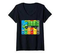 Mujer Camión de Basura Contenedores de Reciclaje Escena de Arte del vehículo de clasificación de residuos Camiseta Cuello V