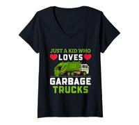 Mujer Camión de Basura Niño Amante Corazón Cita Reciclaje Camión Arte Camiseta Cuello V