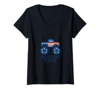 Mujer Camión Monstruo patriótico Rollin Gratis Camiseta Cuello V