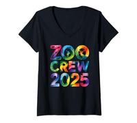 Mujer Camisa arcoíris Crew Zoo 2025 con estampado de viajes familiares, grupos y animales Camiseta Cuello V