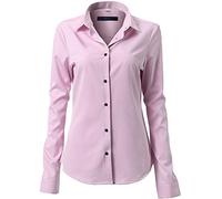 Mujer Camisa Básica Mujer Slim Fit - Camisa Blusa Casual de Fibra de Bambu Manga Larga Informal con Cierre de Botónl, Ideal para Oficina/Trabajo/Entrevista (Rosa, EU38)