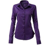 Mujer Camisa Básica Mujer Slim Fit - Camisa Blusa Casual de Fibra de Bambu Manga Larga Informal con Cierre de Botónl, Ideal para Oficina/Trabajo/Entrevista (Púrpura1, EU34)