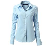 Mujer Camisa Básica Mujer Slim Fit - Camisa Blusa Casual de Fibra de Bambu Manga Larga Informal con Cierre de Botónl, Ideal para Oficina/Trabajo/Entrevista (Azul, EU44)