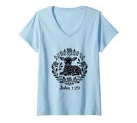 Mujer Camisa Behold The Lamb John 1:29 con Las Escrituras sobre la fe Cristiana Camiseta Cuello V