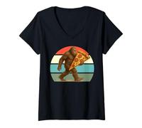 Mujer Camisa Bigfoot para amantes de la pizza, Sasquatch con rebanada gigante Camiseta Cuello V