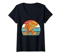 Mujer Camisa Bigfoot para amantes de la pizza, Sasquatch con rebanada gigante Camiseta Cuello V