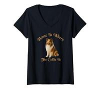 Mujer Camisa Collie - Home Is Where The Collie Is - Beautiful Dog Camiseta Cuello V
