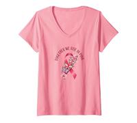Mujer Camisa con Cita sobre el cáncer de Mama Together We Rise in Pink Camiseta Cuello V
