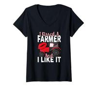Mujer Camisa con Texto en inglés I Kissed A Farmer and I Liked It, Regalo para Esposa y Novia Camiseta Cuello V