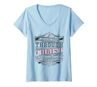 Mujer Camisa con versículo bíblico I Can Do All Things Through Christ Camiseta Cuello V