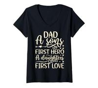 Mujer Camisa Dad A Sons First Hero A Daughter First Love para Hombre Camiseta Cuello V