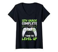 Mujer Camisa de 12º grado Complete Time To Level Up, graduación de jugador Camiseta Cuello V